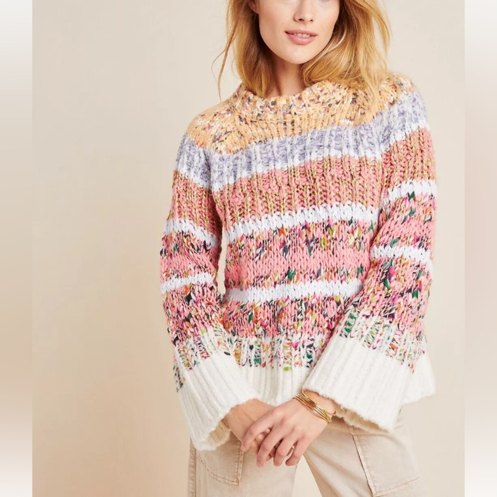 Anthropologie Kahlo Stripe Sweater Chunky Multicolor Size M